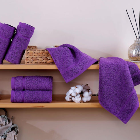 13x13 Inch 12 Pack Hawmam Linen Luxury Cotton Washcloths - Large Hotel Spa Bathroom Face Towel | | Purple