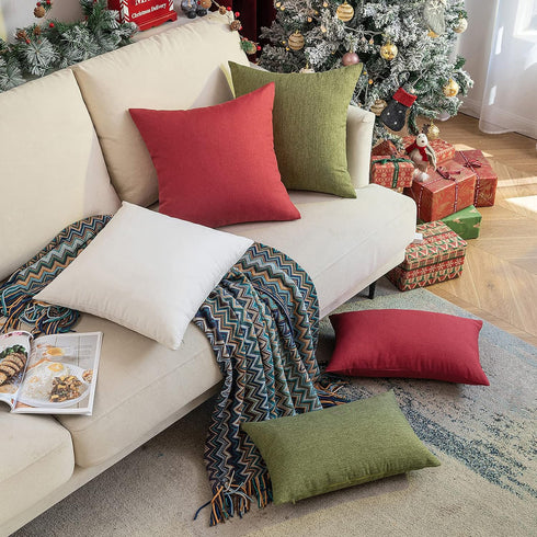 Woaboy Set of 2 Red Outdoor Throw Pillow Covers, Decorative Farmhouse Linen Cushion Cases for Living Room 12x20 inch