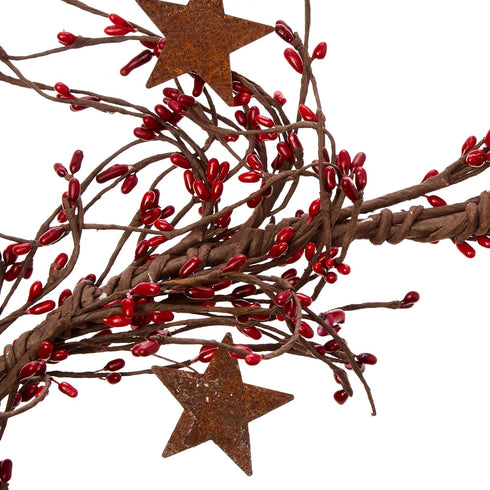 40 Inch CWI Pip Berry and Star Garland - - Artificial Garland for Mantle, Arch, Table, and Entryway - Red & Burgundy
