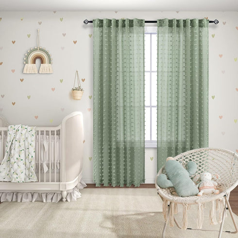 2 84 Inches Pocket,52x84 KOUFALL Panels Boho Curtains Long for Living Room Bedroom Sage Green Decor Pom Pom Design