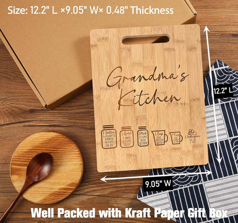 Grandma Gift: Measurements Conversion Chart Decor Cutting Board, Perfect for Home Kitchen, Camping, BBQ