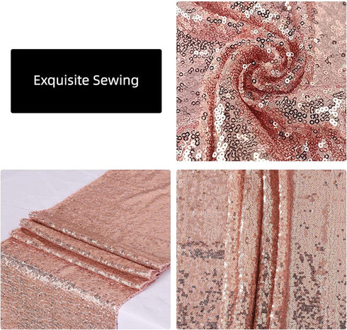 FGSAEOR Rose Gold Tablecloth, 12x108inch Sequins Table Runners and 54x108inch Plastic Table Cloths for Christmas