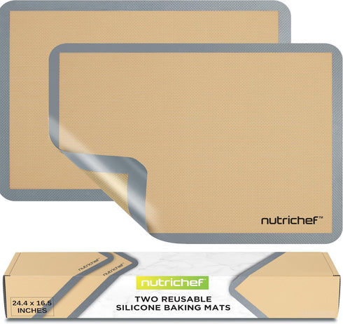 Nutrichef Silicone Baking Mats, 2 Non-stick Food-Grade Mats for Full Baking Pans 24.4 x 16.5 IN, Oven-safe Up to 480°F