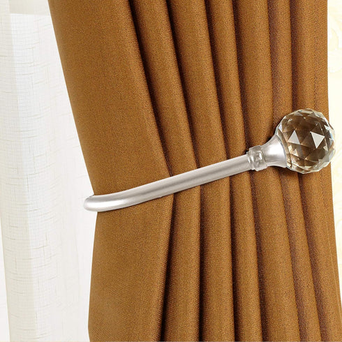 Curtain Holdback, 2pcs Wall Mounted Drapery Tiebacks with Clear Crystal Ball, Heavy Duty Metal Decorative Curtain