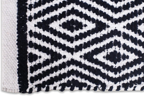 Ramanta Home 100% Cotton Diamond Rug, 21x34 Hand Woven Reversible Washable Rug - Navy, for Bathroom, Entry, Living Room