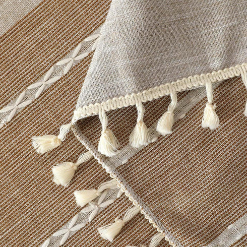 20x60 Inch SIELUNO Coffee Table Cover, Rustic Farmhouse Rectangle Table Cloth Cotton Linen Waterproof with Pockets