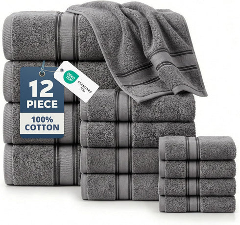 LANE LINEN Bath Towel Set of 12 Premium 100% Cotton Towels for