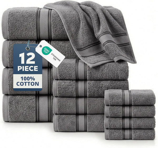 LANE LINEN Bath Towel Set of 12 Premium 100% Cotton Towels for