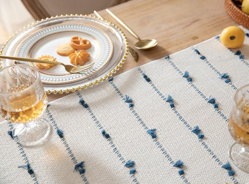 72 Inchs Caflife Boho Table Runner Long for Modern Farmhouse Room Home Decor, Blue and Beige Coffee Table Runner