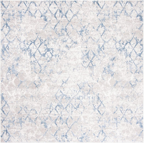 SAFAVIEH Amelia Collection Area Rug - 3' Square, Light Grey & Blue, Modern Trellis Design, Easy Care