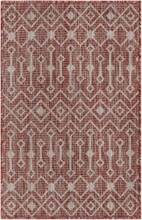 Unique Loom Outdoor Trellis Collection Area Rug, Tribal Trellis 2' x 3' 1" Rectangle Rust Red/Ivory