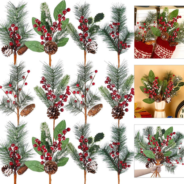 Tatuo 12 Pieces 14 Inch Christmas Pine Picks and Sprays Artificial Assorted