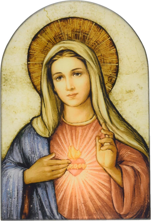 Sacred Traditions The Immaculate Heart of Mary Icon, 7 Inch Wood Arched Plaque
