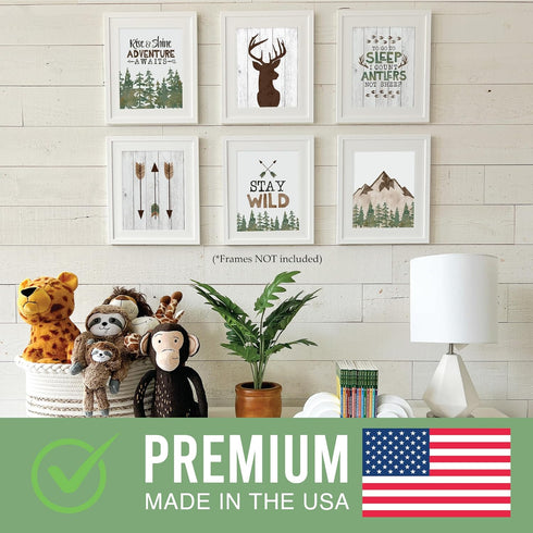 6 Hadley Designs Woodland Nursery Wall Decor - Reversible Unframed Baby Boy Nursery Decor, Hunting Decors for Boys