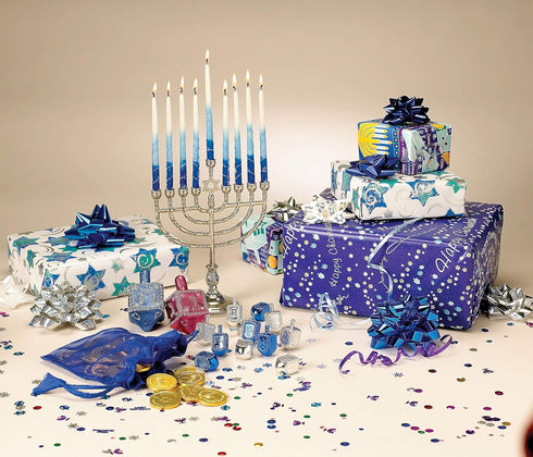 Rite Lite Hanukkah Silver Menorah - Modern & Polished Chanukah Decorations for Jewish Holiday Party Favors