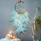 Dremisland Moon Dream Catcher - Handmade Feather Wall Hanging Ornament with Fairy Lights for Kids Bedroom Decor