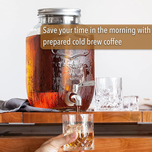 BTaT 1 Gallon Cold Brew Coffee Maker with Mason Jars, Iced Tea Maker, Glass Beverage Dispenser