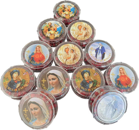 Twelve (12) Rose Scented Catholic Rosaries Necklaces in Gift Boxes
