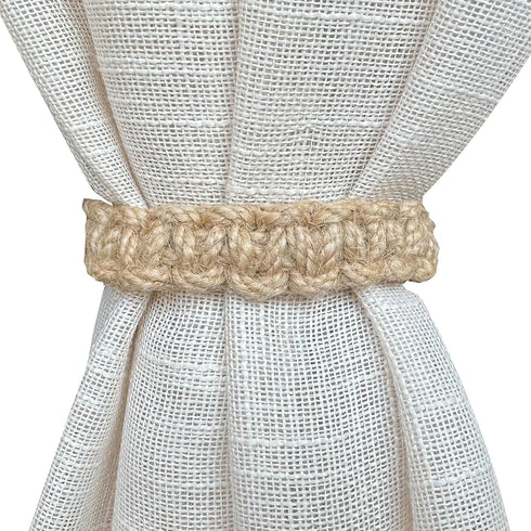 Boho Curtain Holdbacks Tiebacks for Drapes, Jute Rope Tie Backs for Light Sheer Curtains, Set of 4