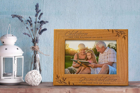 CEDAR CRATE MARKET Engraved Wood Frame, "Children are The Rainbow of Life" Fits 5x7 Horizontal Photo, New Grandma Gifts