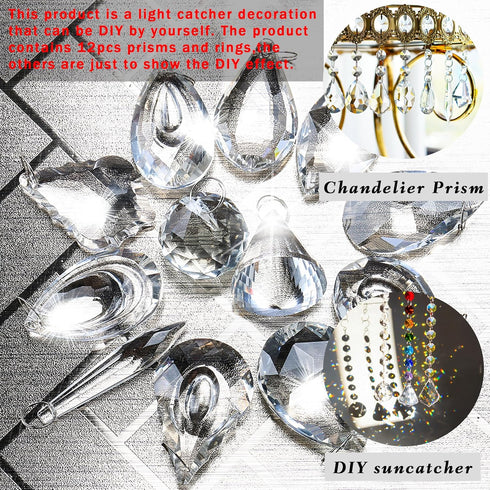 Pack 12 H&D of Clear Crystal Chandelier Lamp Lighting Drops Pendants Balls Prisms Hanging Glass Prisms Parts Suncatcher