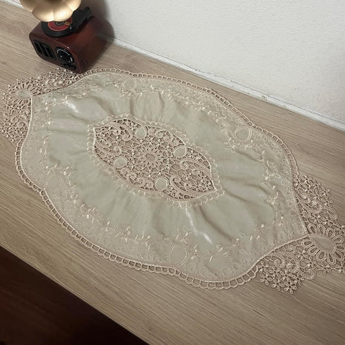 Mausouca Scarf,21 14inch Retro French Oval Doilies, Elegant Velvet Table mats, Coffee Table Tablecloth, Embroidered