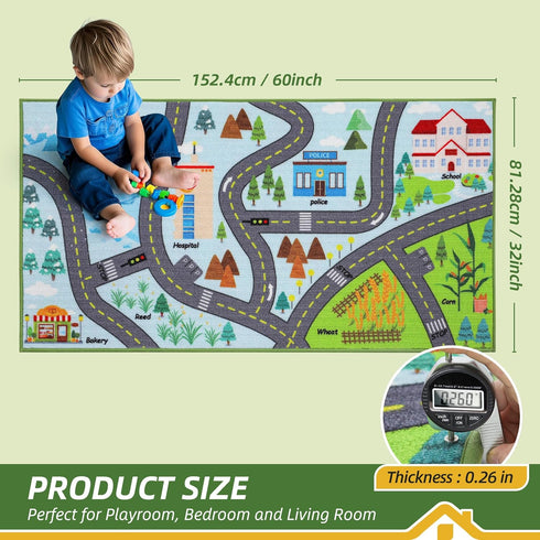 32"x60" 2pcs, BEQHAUSE Kids Rug City Life, Educational Road Traffic Kids Rug Non Slip Washable Play Mat Carpets