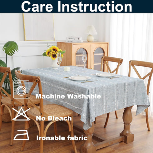 Gernaice 24x24 Inch, Boho Striped Small Square Tablecloth Premium Linen Blend with Cutwork Embroidery, Dustproof