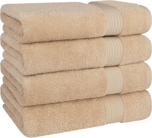 4 Set, Cotton Paradise Piece Turkish Bath Towels for Bathroom, Extra Large Soft Plush Towels Bathroom Beige