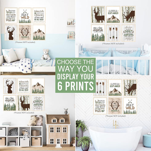 6 Hadley Designs Woodland Nursery Wall Decor - Reversible Unframed Baby Boy Nursery Decor, Hunting Decors for Boys