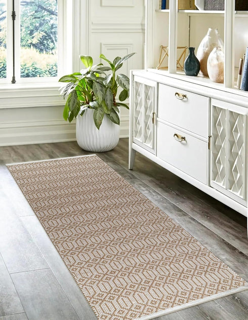 The Beer Valley Hand Woven Geometric Runner Rug 2'x6', Beige Non-Slip Long Carpet for Hallway