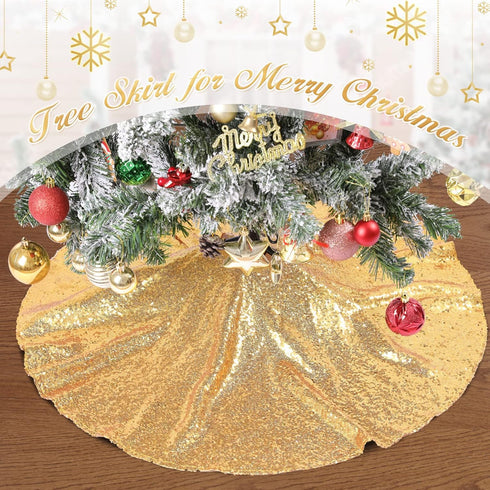 Gold Christmas Tree Skirts - 36 Inch Round Sequin Tree Skirts, Personalized Xmas Decor for Home