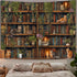 40X30 Inch GOAOK Magic Library Tapestry, Green Nature Plant Bookshelf Tapestries for Classroom, Vintage Retro Witchy
