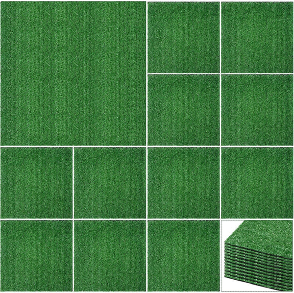 Nuanchu 12 Pieces 12 x 12 Inch Artificial Grass Square Mats Fake