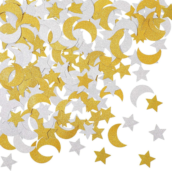400 Pieces Glitter Star and Moon Paper Confetti - Double Side Table Paper Sequin for Wedding Birthday Party Decor