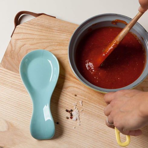 Now Designs Eggshell Blue Curved Stoneware Spoon Rest, 3.5x7.75 in