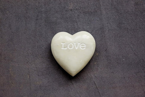 Creative Co-Op Soapstone Heart Decoration, Engraved Love, White Color