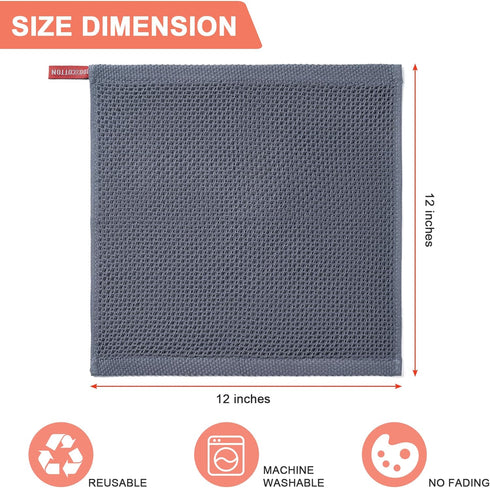 6-Pack Cloths,100% 12x12 Inches,Dark BOOMIBOO Kitchen Towels Kitchen Dish Cotton Towels Waffle Weave, Ultra Soft