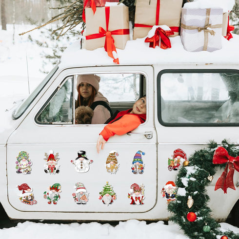 12Pcs Christmas Gnome Refrigerator Magnets, Waterproof Holiday Gnome Car Decals for Party Decor