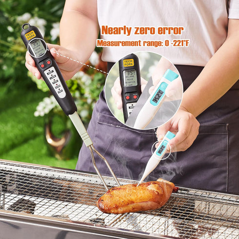 80-09 Digital Meat Instant Read Thermometer - Kitchen Probe with LED Screen and Ready Alarm for Grilling, Barbecue
