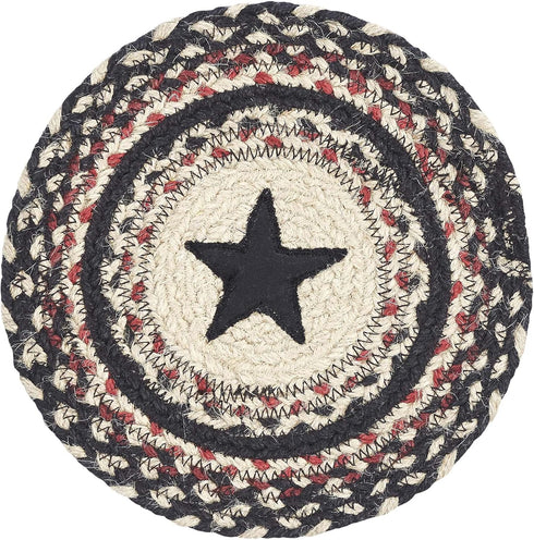 VHC Brands Colonial Star Trivet Hot Pad for Pots and Pans, Tan Black Red, Round Circle, 8 Inches