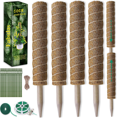 47.5 Inch 4 Packs 16 Inch Fabulas Moss Pole - Monstera Plant Support, Plant Stakes for Indoor Plants Coco Coir Moss