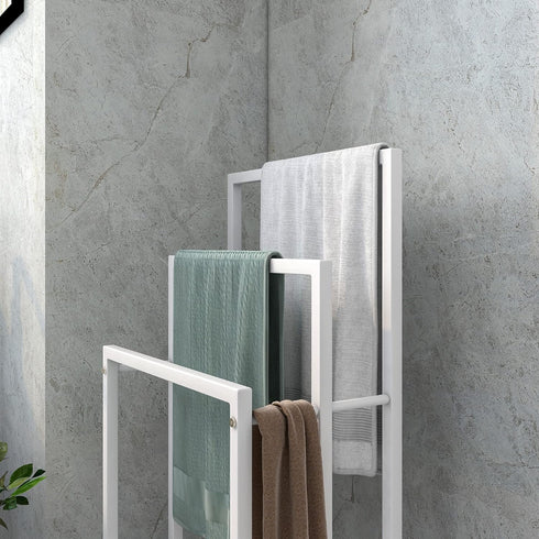 3-Tier 3 BOFENG White Metal Towel Rack Bars Freestanding Towel Holder Drying Shelf Stand Towel Bar Storage Ladder