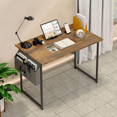YSSOA Computer Desk, 40 Inch Home Office Work Study Table with Headphone Hooks, Deep Brown