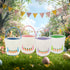 9 Inch Easter Basket, White Canvas with Bunny and Carrot Design, Diameter, Polka Dot Liner, Foldable Handle, for Egg