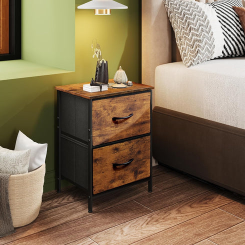 2 Closet, WLIVE Night Stand, Small Dresser with Drawers & Wooden Top, Nightstand with Fabric Bins, Bedside Table End