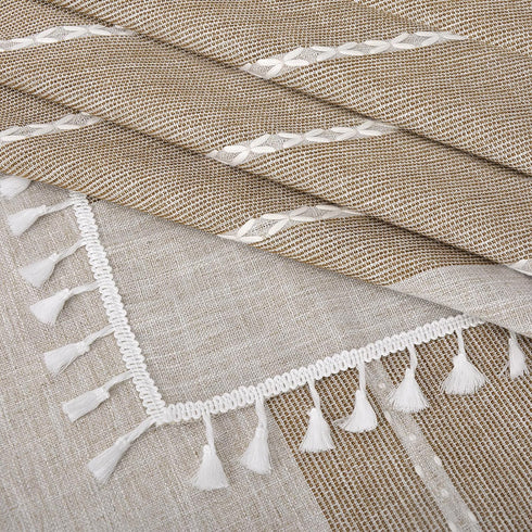 24 24 inch, Summer Boho Small Tablecltoh Square x Spring Cotton Linen Bedside Table Cloth with Tassel, Brown Nightstand