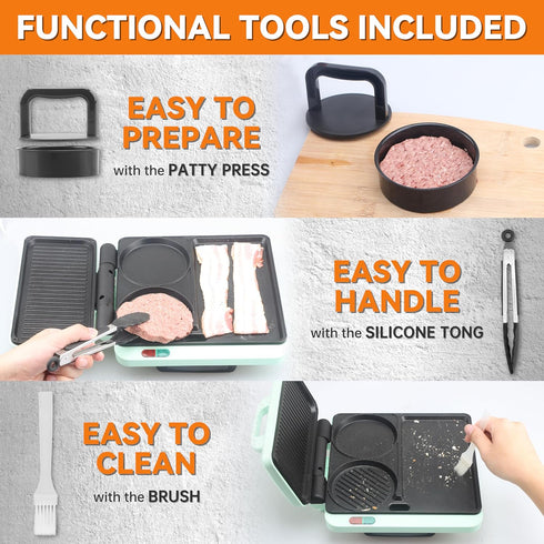 Baker's Friend Breakfast Sandwich Maker, Nonstick Electric Griddle & Grill Combo, 3 in 1 Breakfast Station