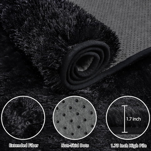 Xafir 4x6 4'x6') Area Rug for Living Room:Ultra Soft Fluffy Shag Black Rugs,Large Fuzzy Plush Indoor Non Slip Carpet