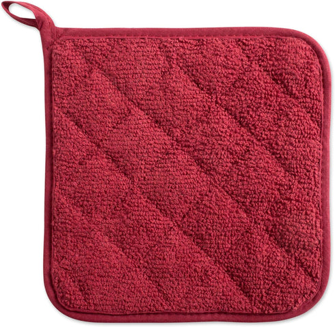 DII Basic Terry Collection Quilted Potholder - 100% Cotton, Barn Red, 3 Piece